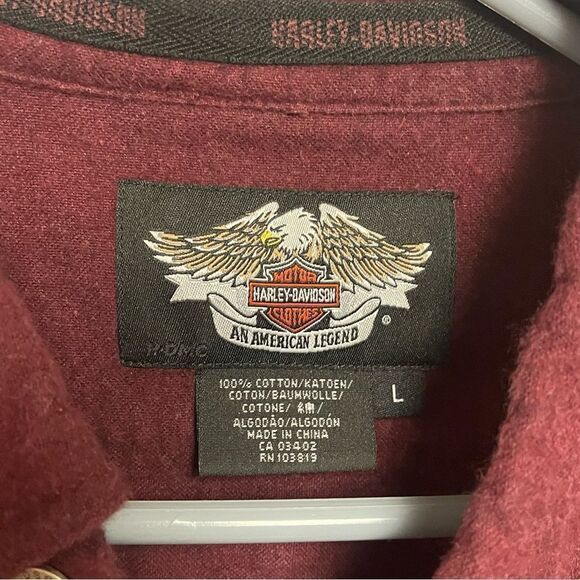 Harley Davidson Long sleeve men’s shirt size Large L Burgundy button down top - Picture 4 of 6